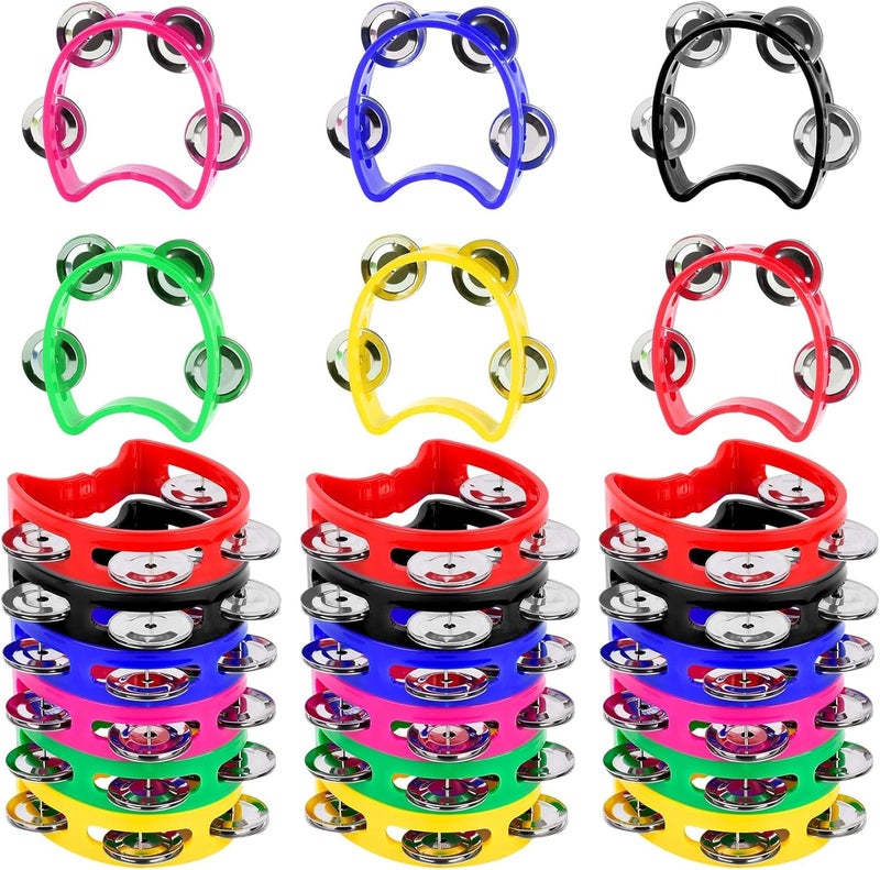 ABSMM 24 PCS Multicolored Tambourines for Kids - 4 Bells Handheld Musical Instruments and Noise Makers Perfect for School Supplies Church Kindergarten Weddings Christmas Parties and Group Performances - Image 1